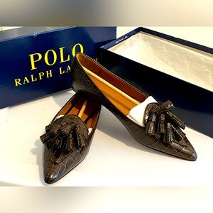 Ralph Lauren Ashtyn Embossed Leather Flats NWB